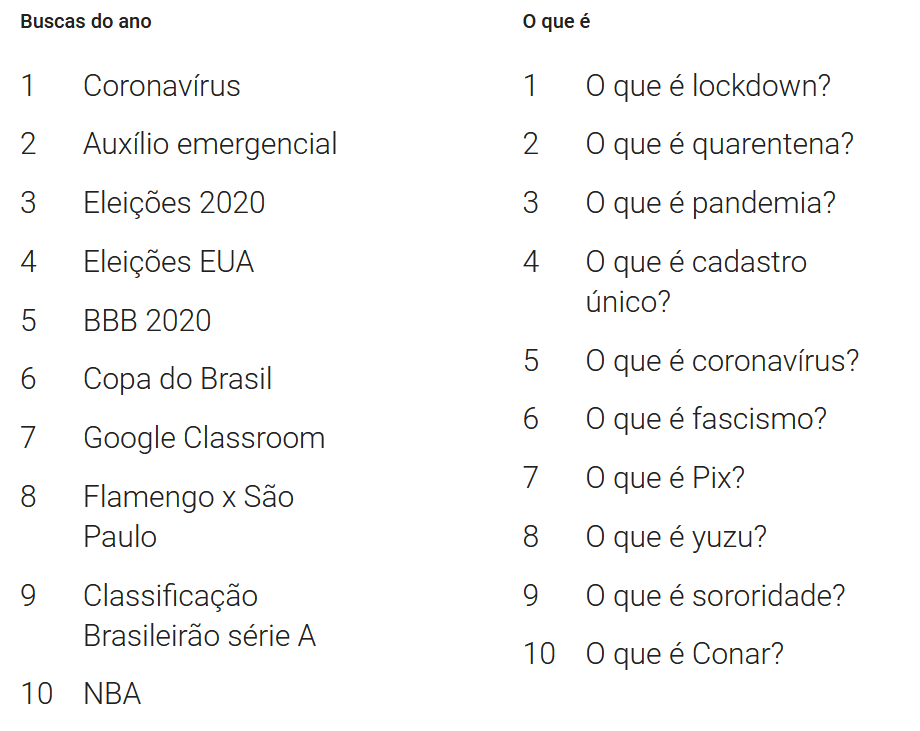 Google search - buscas do ano e o que é brasil